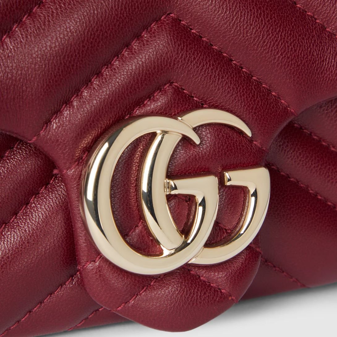 GUCCI GG MARMONT MATELASSÉ MINI LEATHER SHOULDER BAG ROSE ANCORA RED