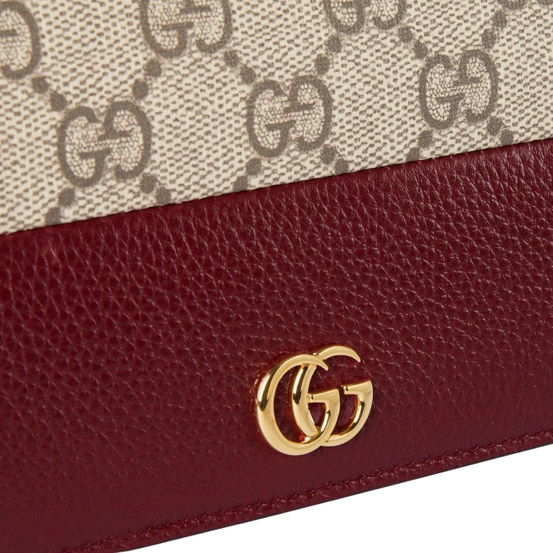 GUCCI GG MARMONT BI-COLOR WALLET ON CHAIN BEIGE AND ROSSO ANCORA RED