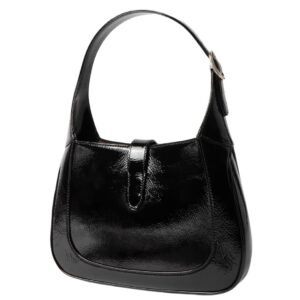 GUCCI JACKIE SMALL PATENT-LEATHER SHOULDER BAG BLACK