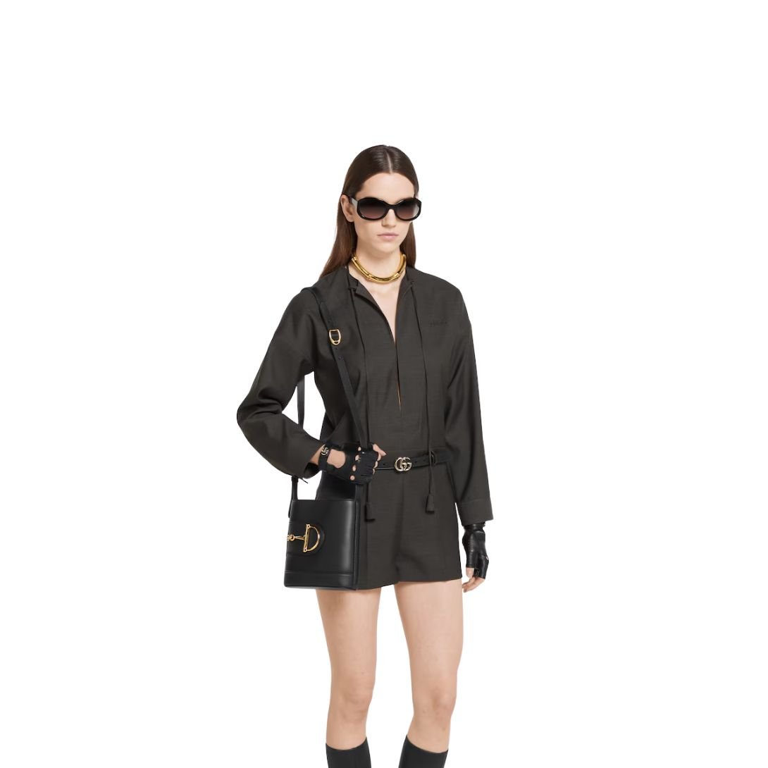 GUCCI 73 MINI BUCKET BAG BLACK LEATHER