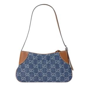GUCCI GG EMBLEM SMALL SHOULDER BAG BLUE AND IVORY
