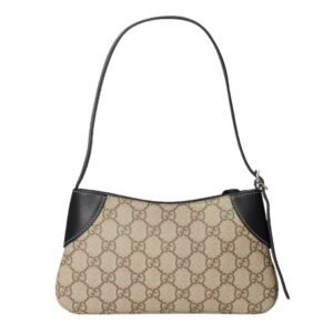 GUCCI GG EMBLEM SMALL SHOULDER BAG BEIGE AND DARK BROWN