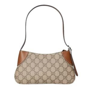 GUCCI GG EMBLEM SMALL SHOULDER BAG BEIGE AND BROWN
