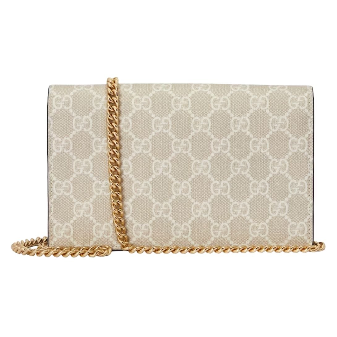 GUCCI GG MARMONT BI-COLOR WALLET ON CHAIN OATMEAL LEATHER