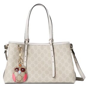 GUCCI GG EMBLEM MEDIUM TOTE BAG BEIGE AND WHITE