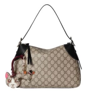 GUCCI GG EMBLEM MEDIUM SHOULDER BAG BEIGE AND DARK BROWN