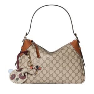 GUCCI GG EMBLEM MEDIUM SHOULDER BAG BEIGE AND DARK BROWN