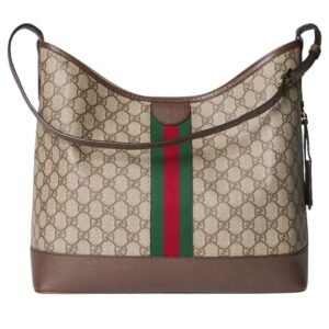 GUCCI OPHIDIA LARGE SHOULDER BAG BEIGE AND DARK BROWN