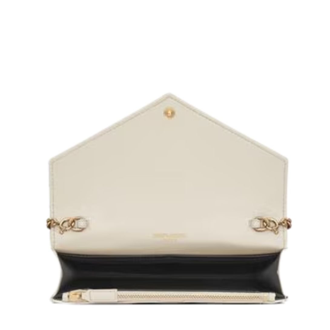 SAINT LAURENT CASSANDRE ENVELOPE CHAIN WALLET WOMEN IN GRAIN DE POUDRE LEATHER CREMA SOFT