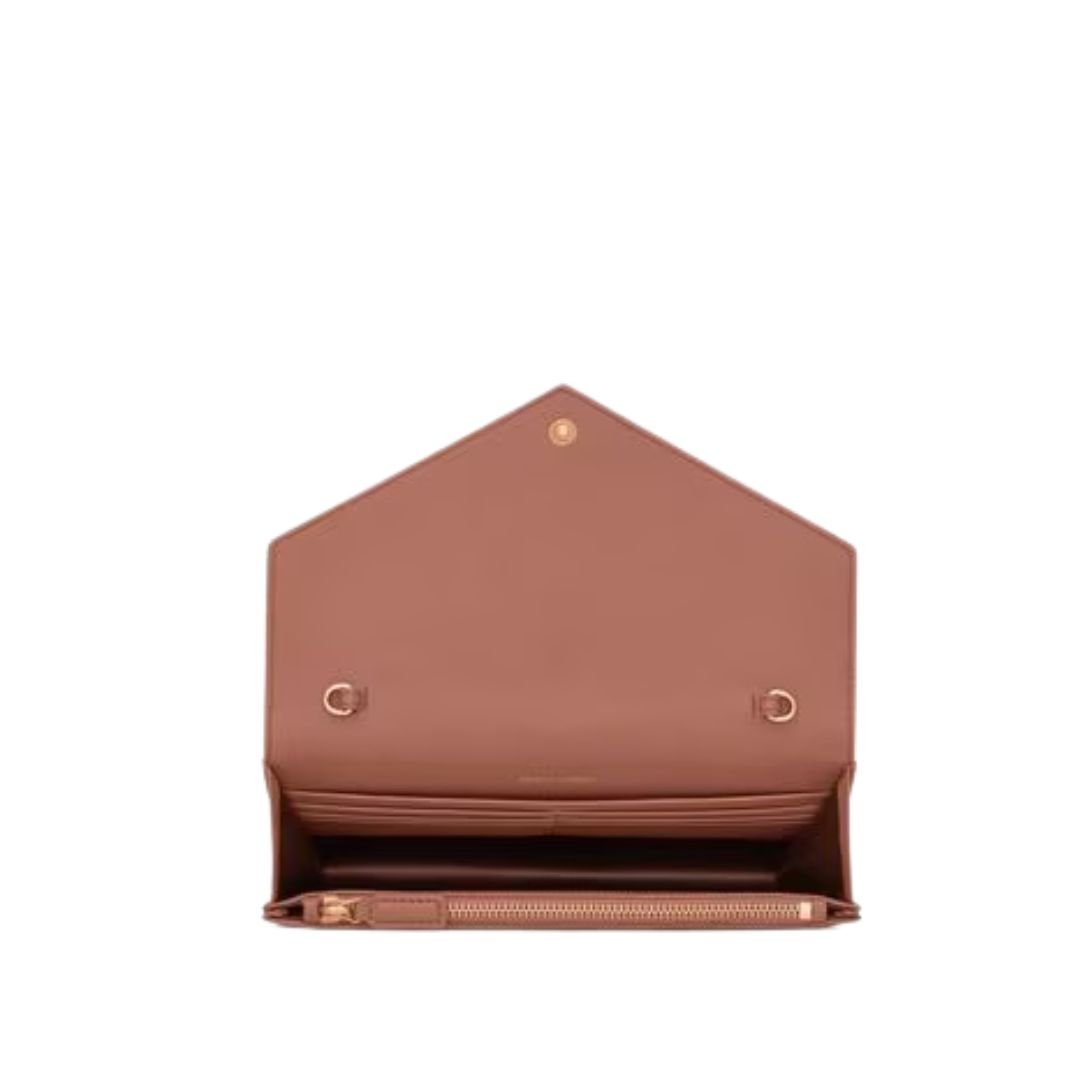 WOMEN SAINT LAURENT CASSANDRE ENVELOPE CHAIN WALLET BARLEY PINK