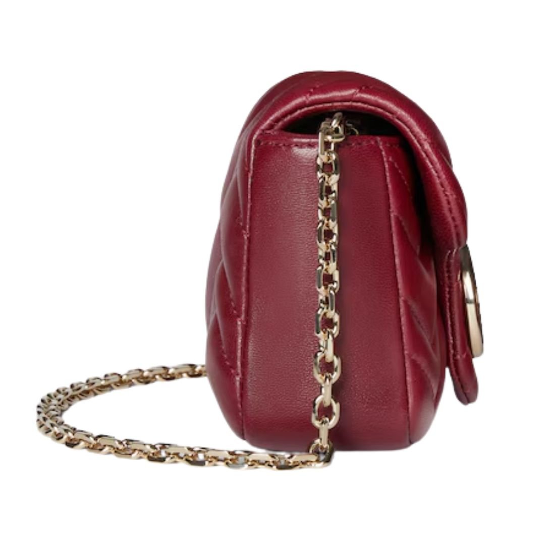 GUCCI GG MARMONT MATELASSÉ MINI LEATHER SHOULDER BAG ROSE ANCORA RED