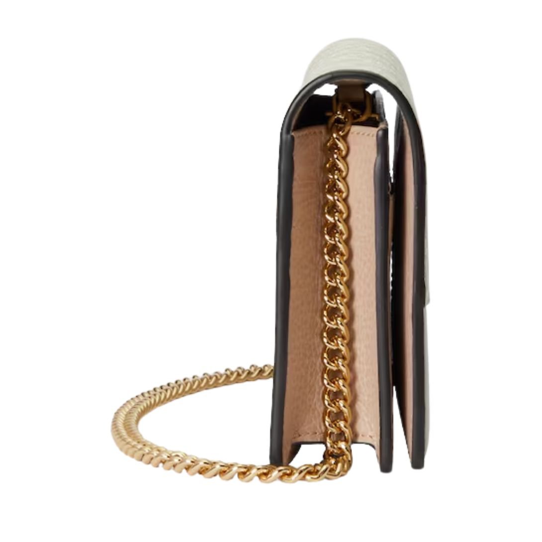 GUCCI GG MARMONT BI-COLOR WALLET ON CHAIN OATMEAL LEATHER