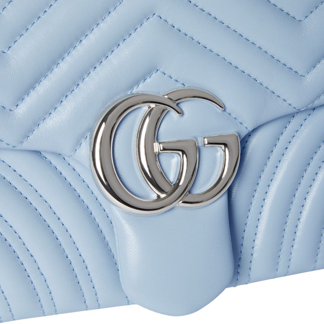 GUCCI GG MARMONT MEDIUM SHOULDER BAG LIGHT BLUE LEATHER