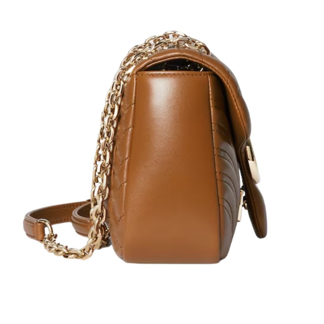 GUCCI GG MARMONT MEDIUM SHOULDER BAG BROWN LEATHER