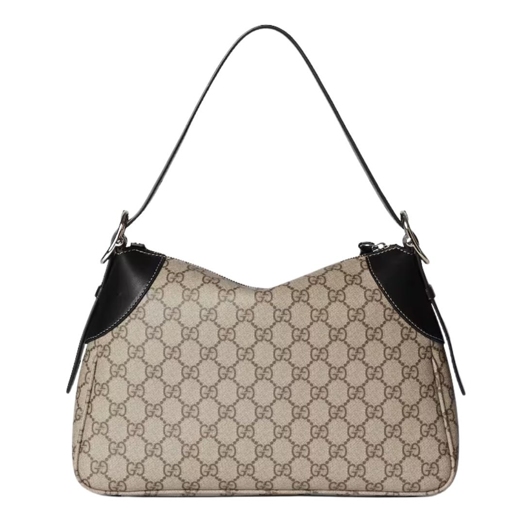 GUCCI GG EMBLEM MEDIUM SHOULDER BAG BEIGE AND DARK BROWN