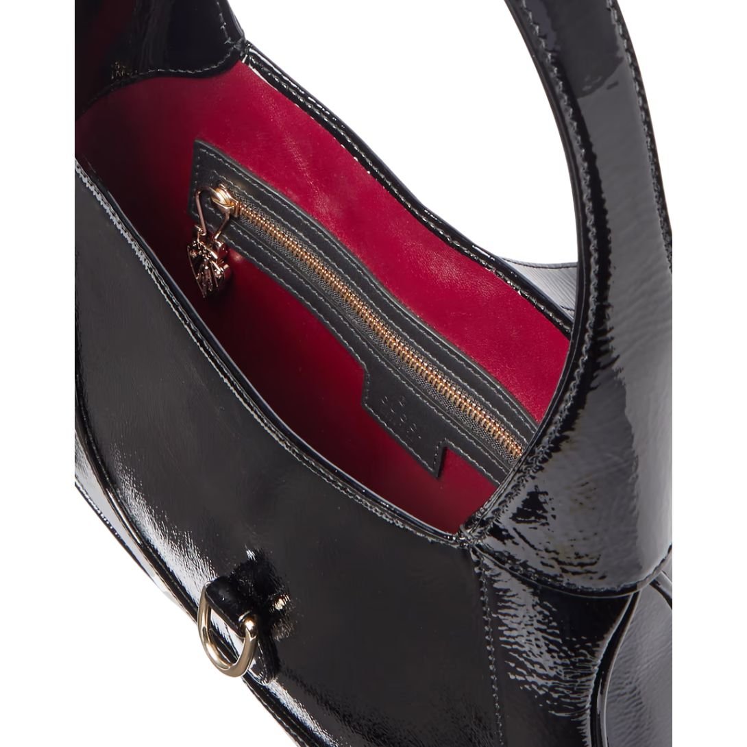 GUCCI JACKIE SMALL PATENT-LEATHER SHOULDER BAG BLACK