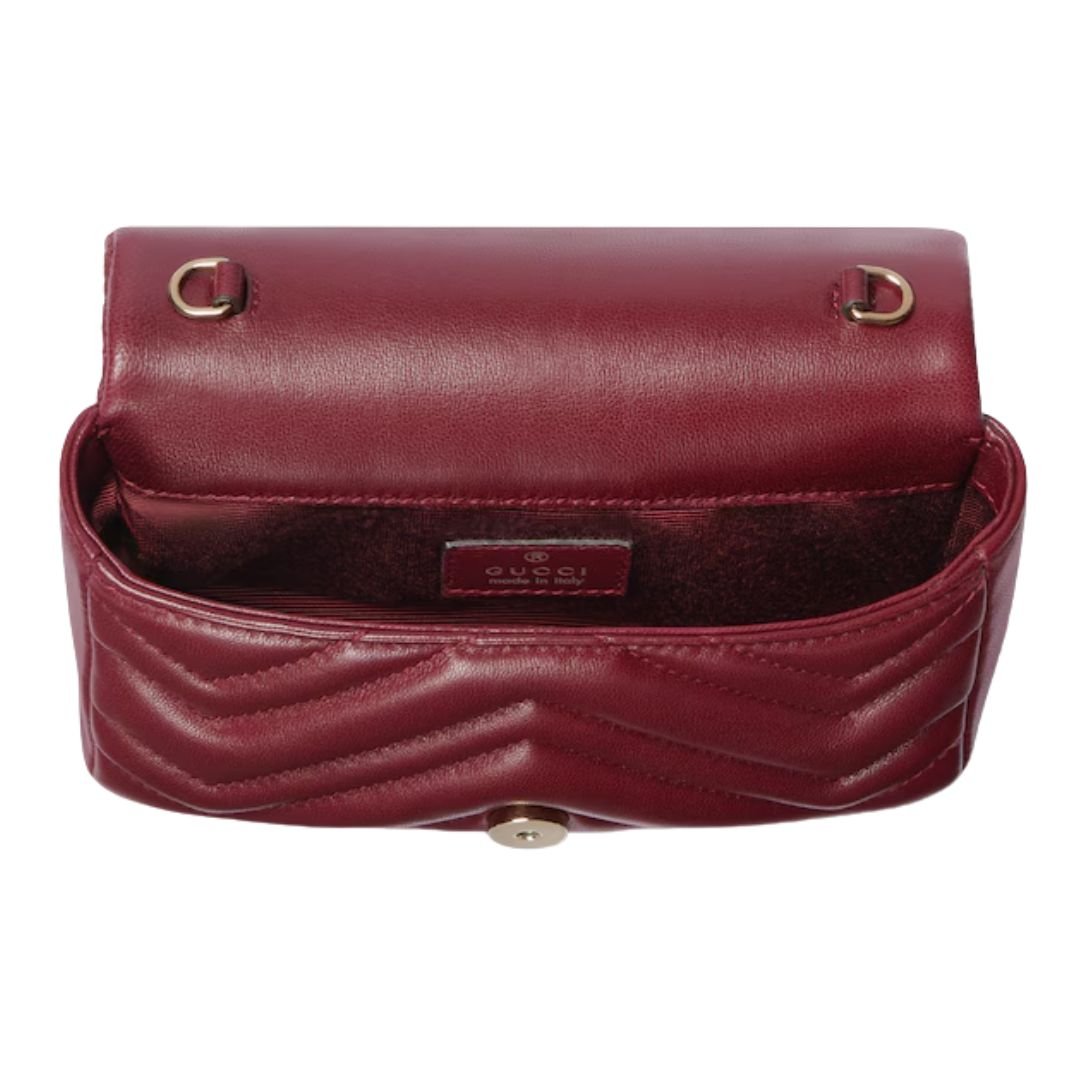 GUCCI GG MARMONT MATELASSÉ MINI LEATHER SHOULDER BAG ROSE ANCORA RED