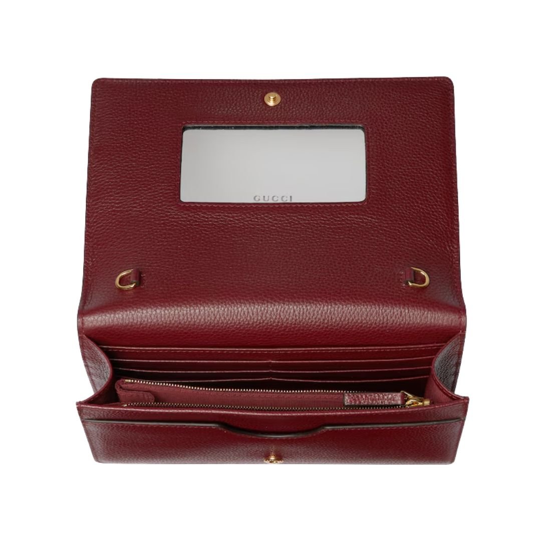 GUCCI GG MARMONT BI-COLOR WALLET ON CHAIN BEIGE AND ROSSO ANCORA RED