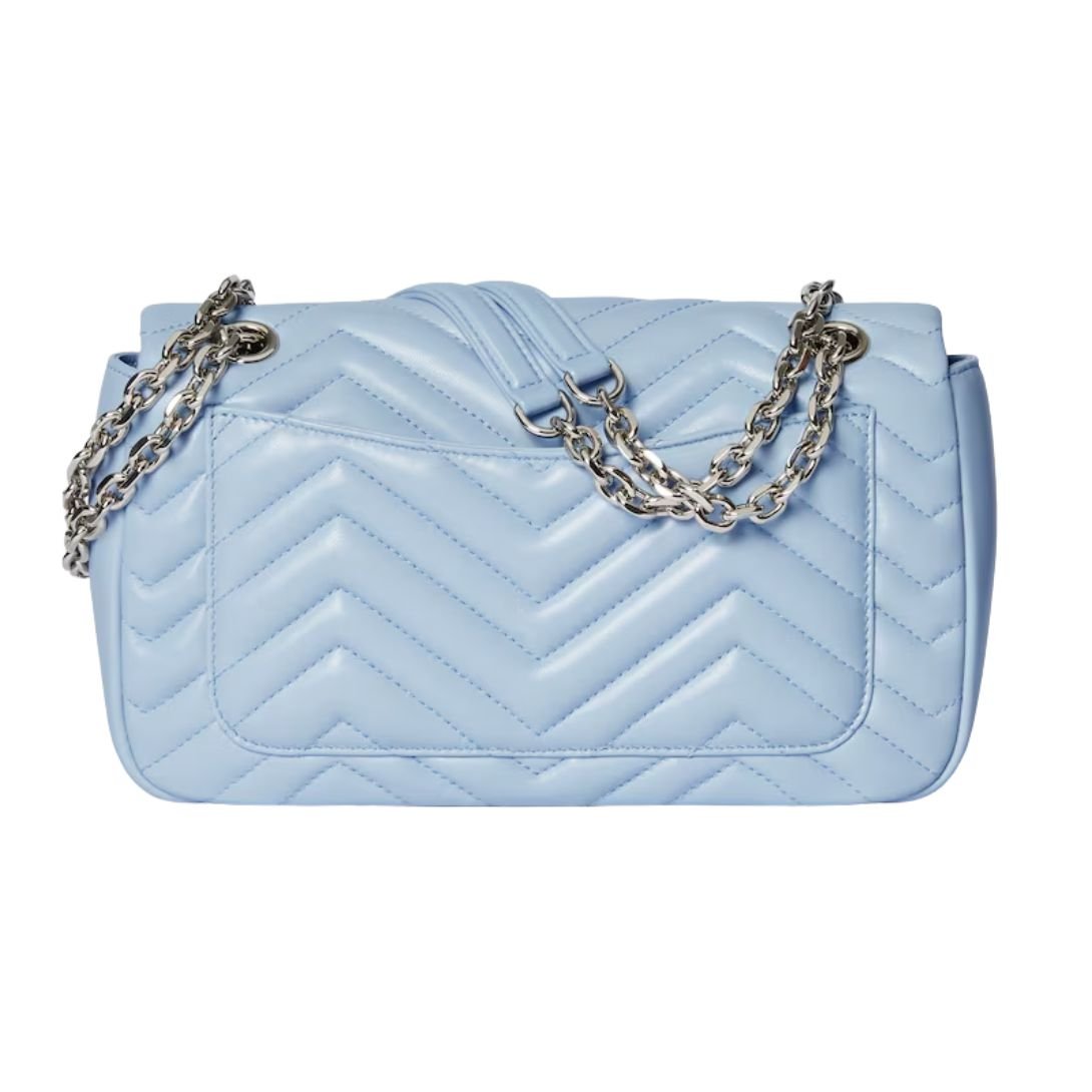 GUCCI GG MARMONT MEDIUM SHOULDER BAG LIGHT BLUE LEATHER