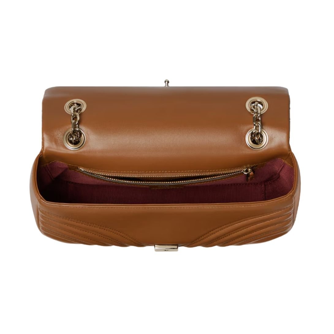 GUCCI GG MARMONT MEDIUM SHOULDER BAG BROWN LEATHER