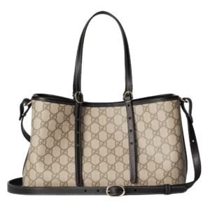 GUCCI GG EMBLEM MEDIUM TOTE BAG BEIGE AND DARK BROWN