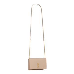 SAINT LAURENT WOMEN’S CASSANDRE PHONE HOLDER WITH STRAP DARK BEIGE