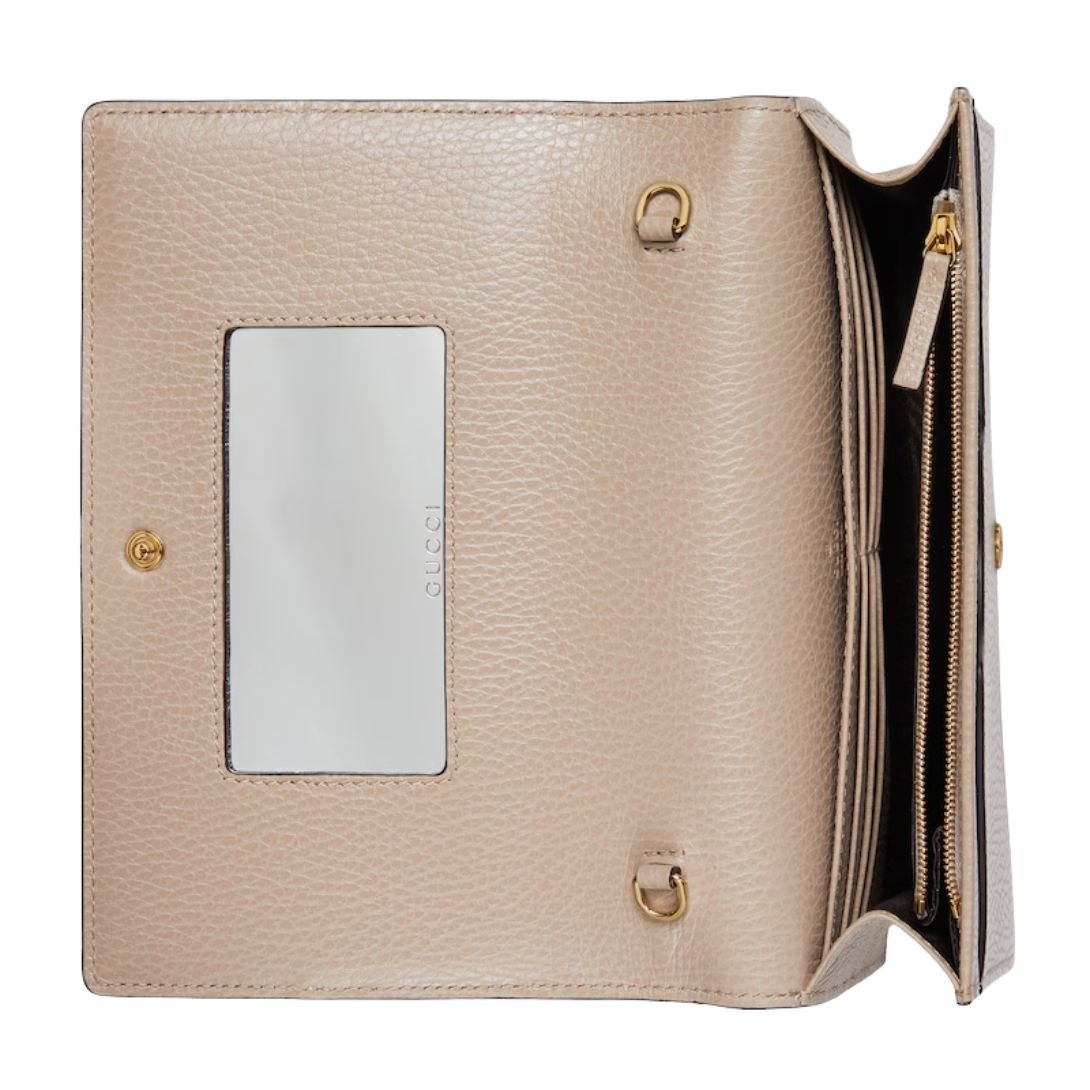 GUCCI GG MARMONT BI-COLOR WALLET ON CHAIN OATMEAL LEATHER