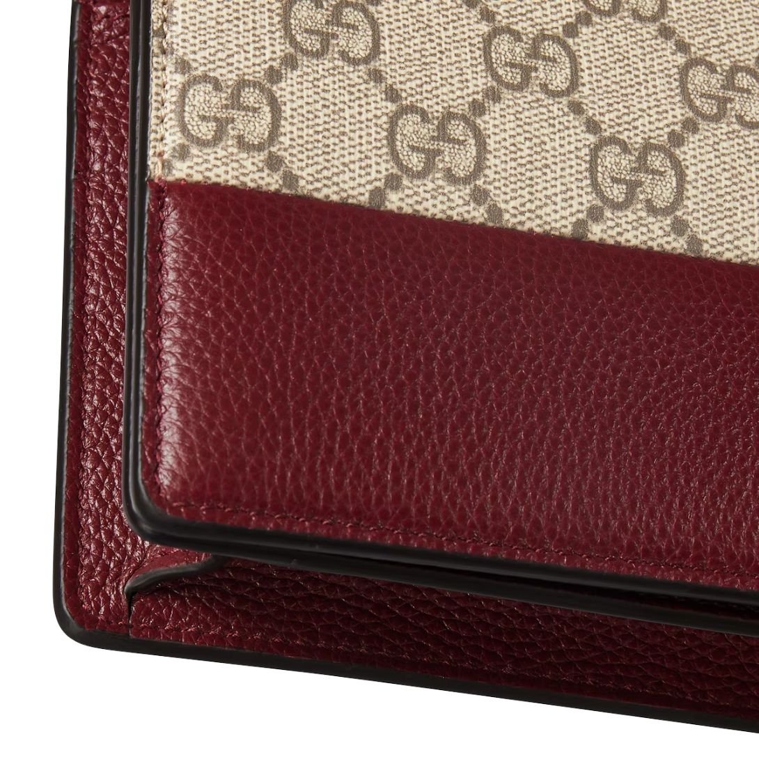 GUCCI GG MARMONT BI-COLOR WALLET ON CHAIN BEIGE AND ROSSO ANCORA RED