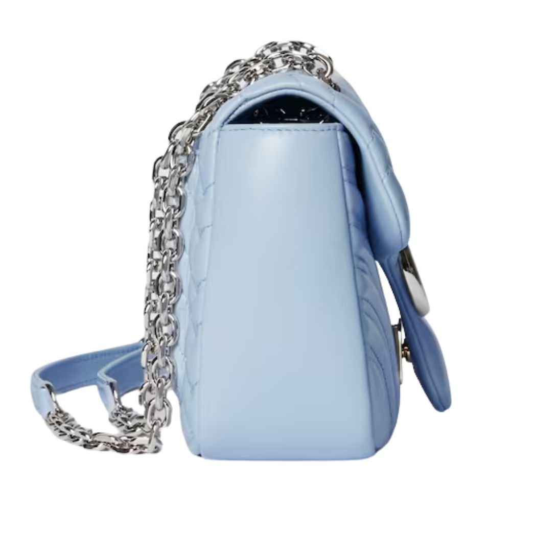GUCCI GG MARMONT MEDIUM SHOULDER BAG LIGHT BLUE LEATHER