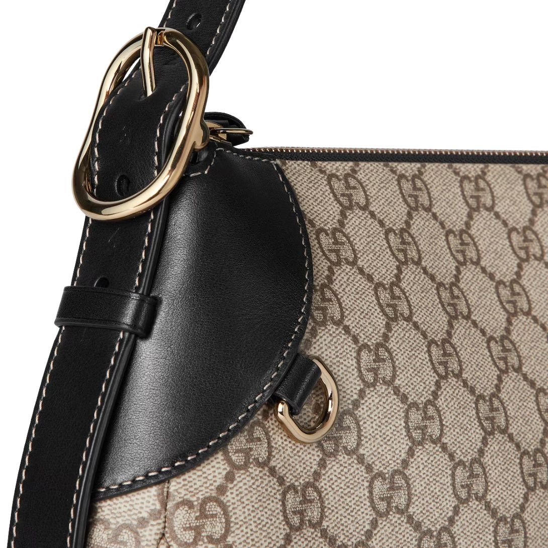 GUCCI GG EMBLEM MEDIUM SHOULDER BAG BEIGE AND DARK BROWN