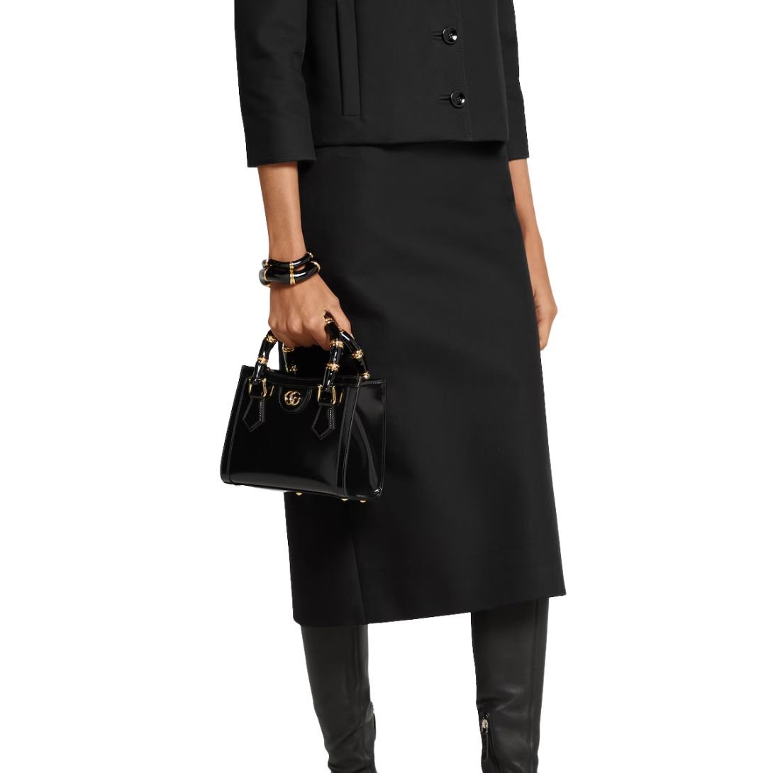 GUCCI DIANA SMALL TOTE BAG BLACK LEATHER