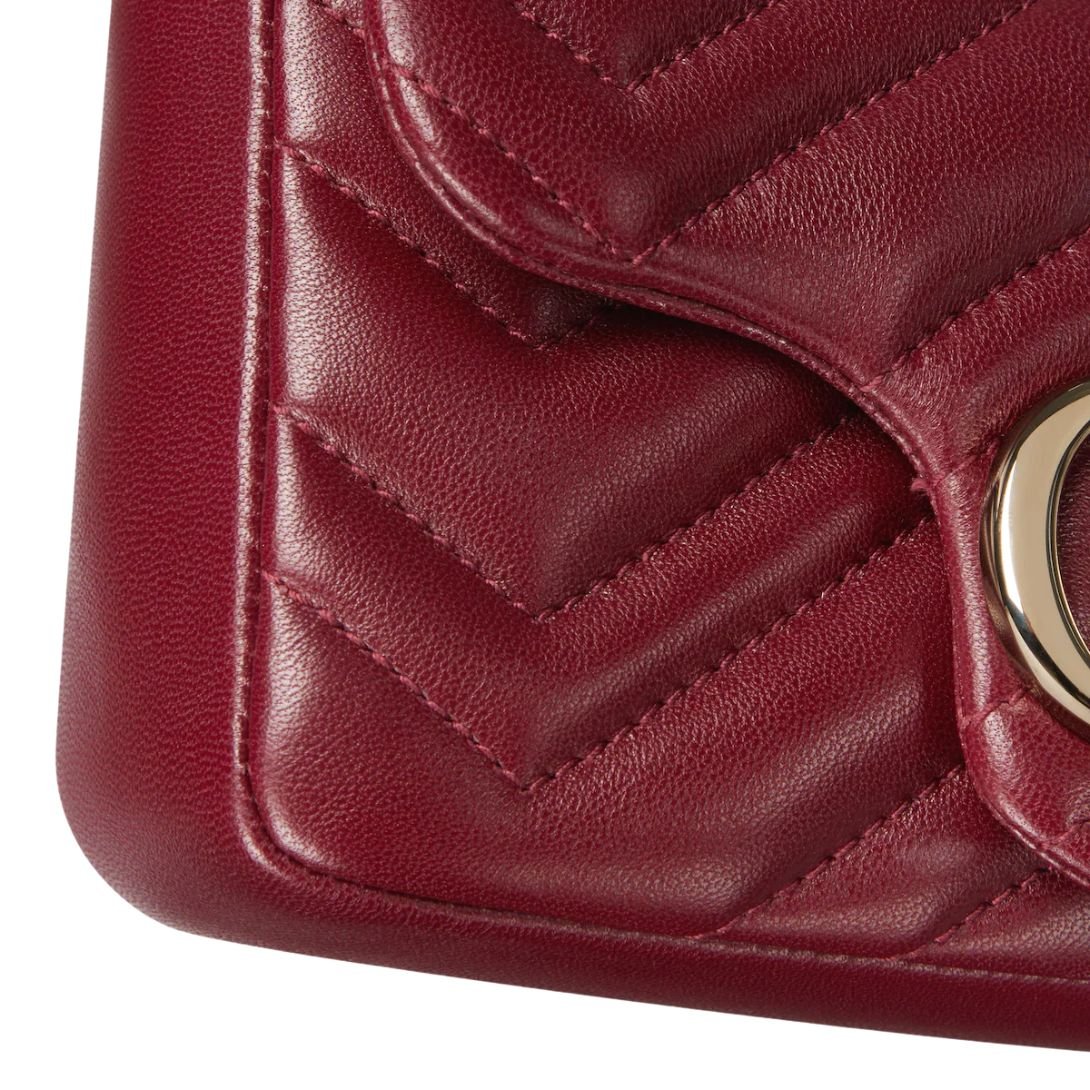 GUCCI GG MARMONT MATELASSÉ MINI LEATHER SHOULDER BAG ROSE ANCORA RED