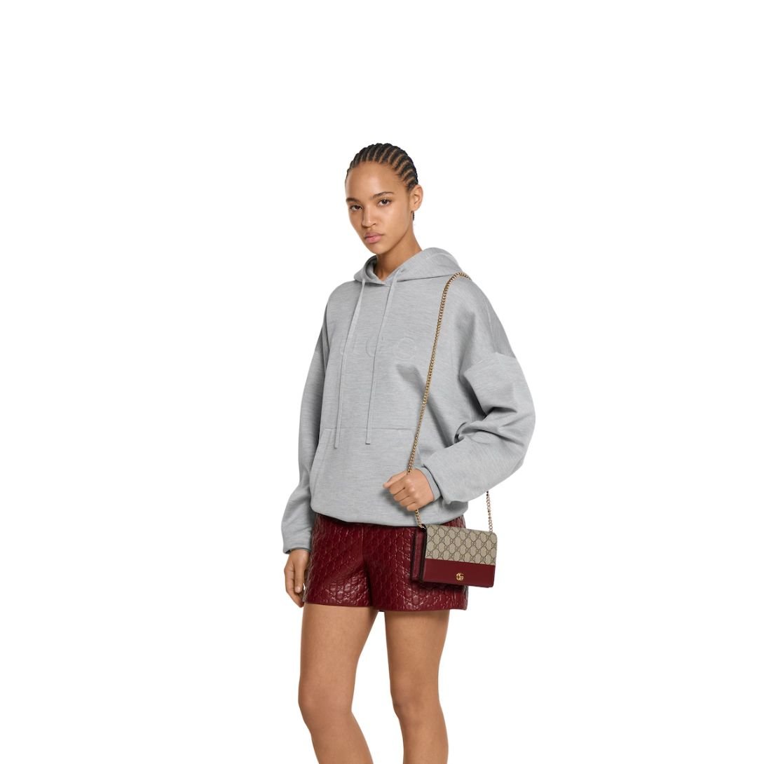 GUCCI GG MARMONT BI-COLOR WALLET ON CHAIN BEIGE AND ROSSO ANCORA RED