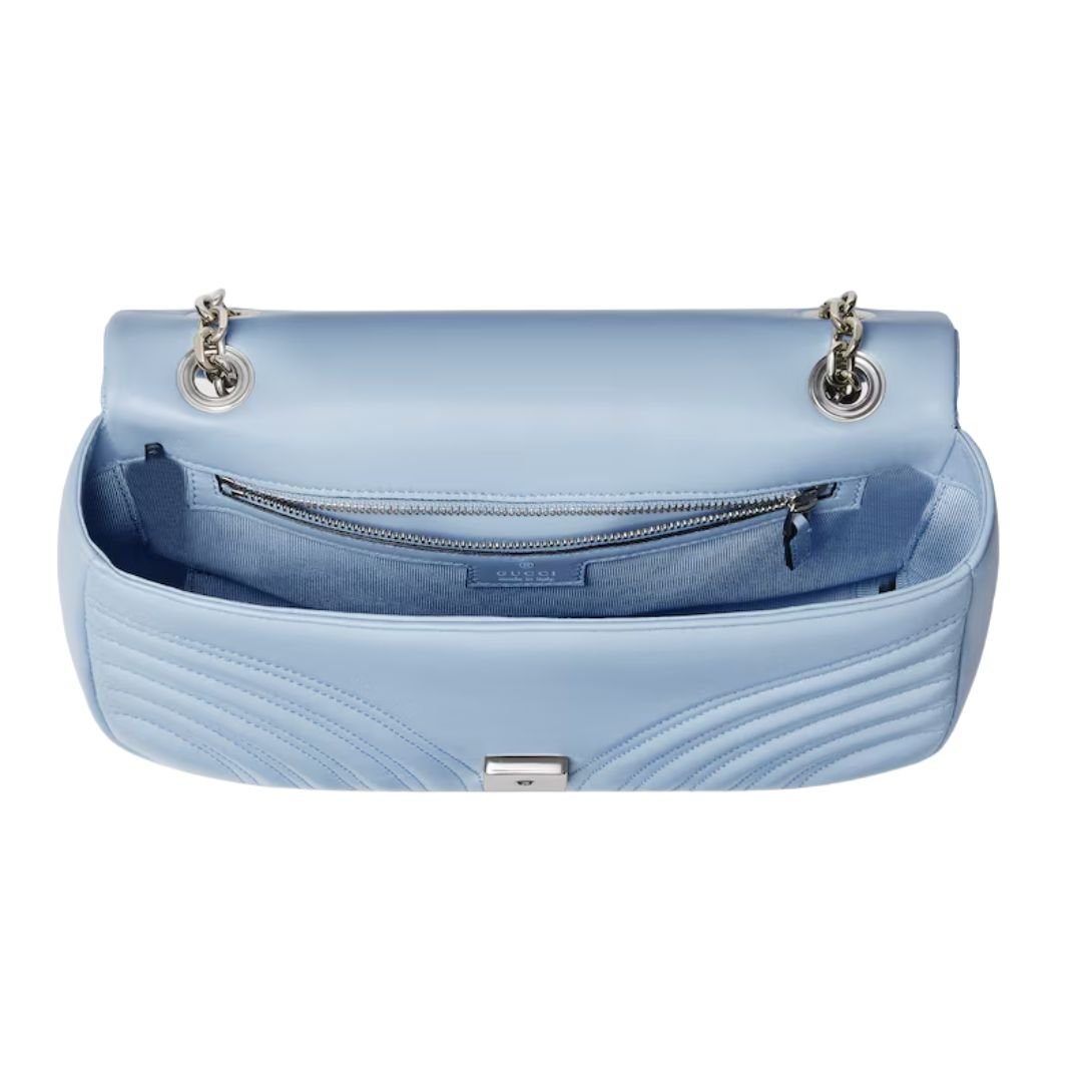 GUCCI GG MARMONT MEDIUM SHOULDER BAG LIGHT BLUE LEATHER