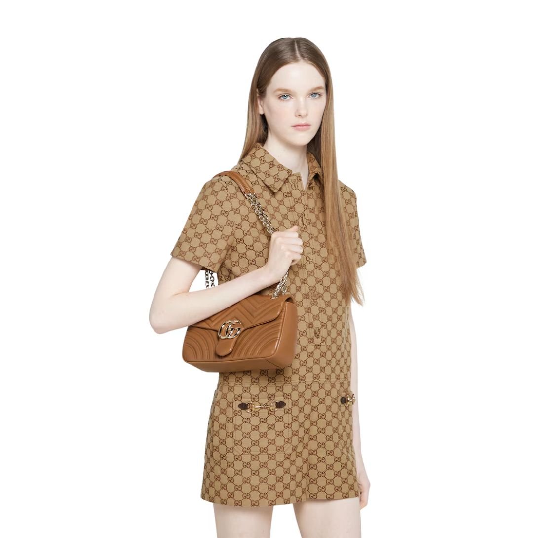 GUCCI GG MARMONT MEDIUM SHOULDER BAG BROWN LEATHER