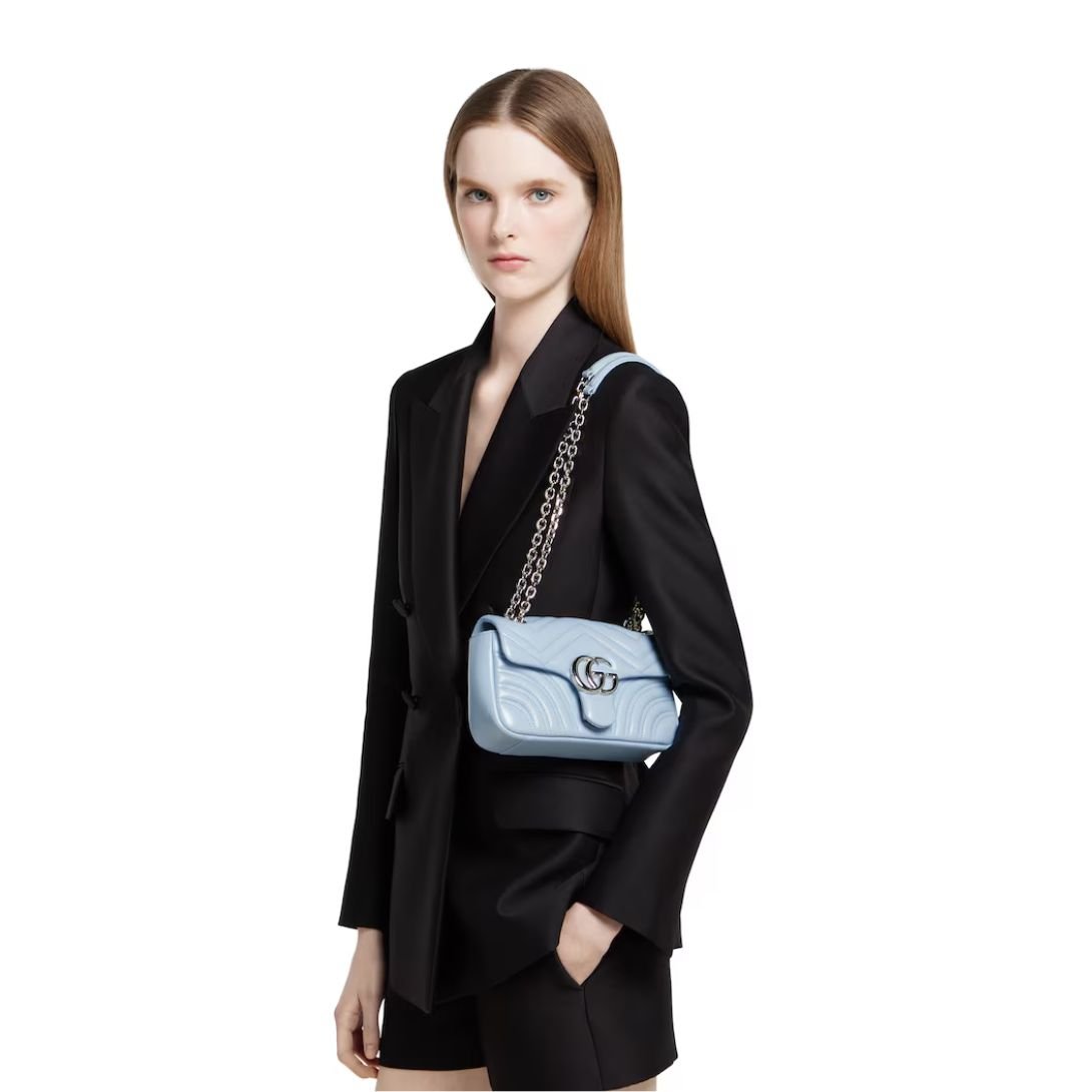 GUCCI SMALL GG MARMONT SHOULDER BAG LIGHT BLUE