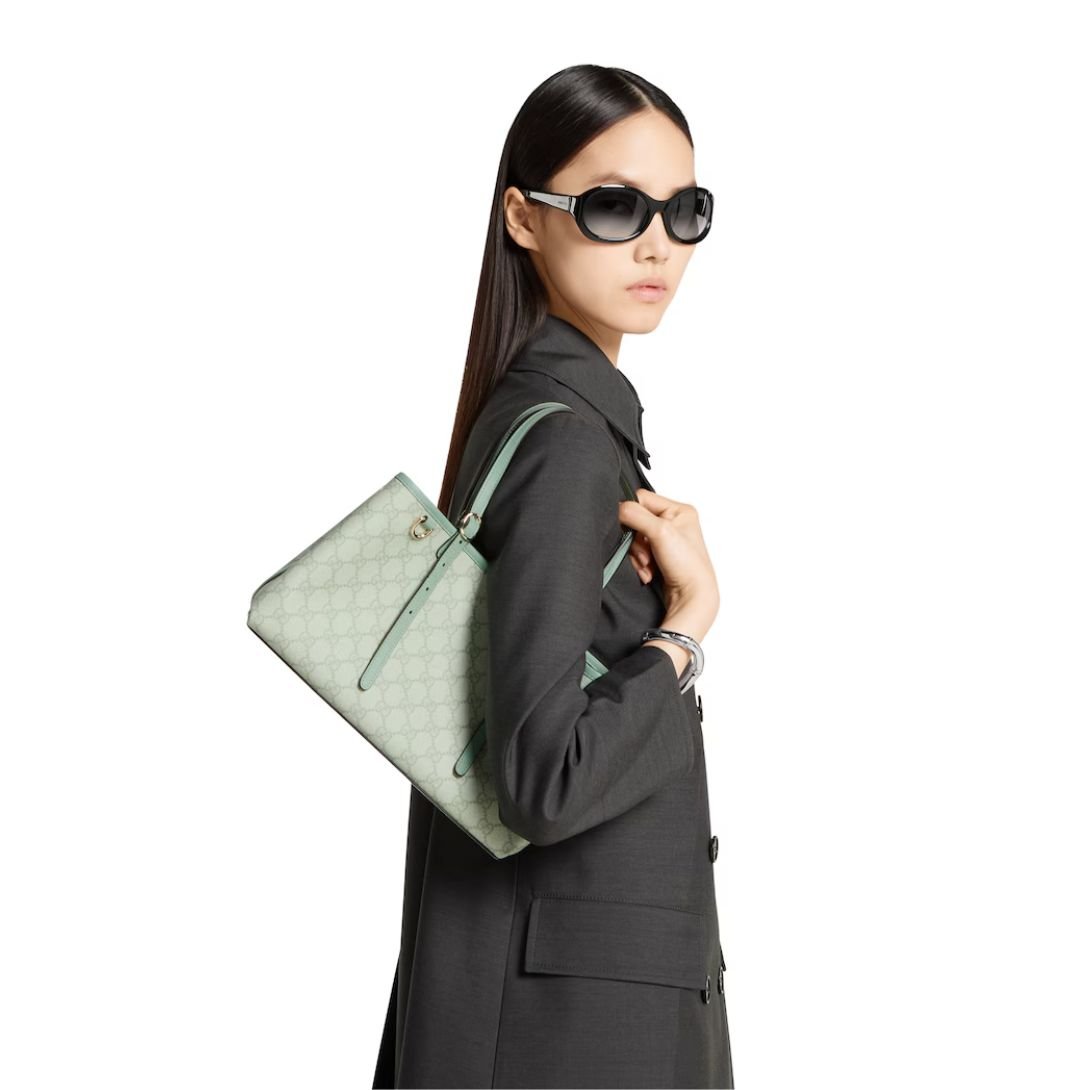 GUCCI GG EMBLEM MEDIUM TOTE BAG SAGE GREEN