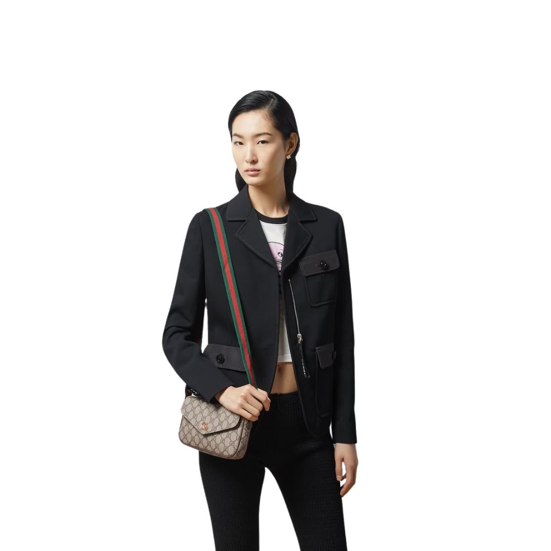 GUCCI OPHIDIA POCHETTE BEIGE AND EBONY