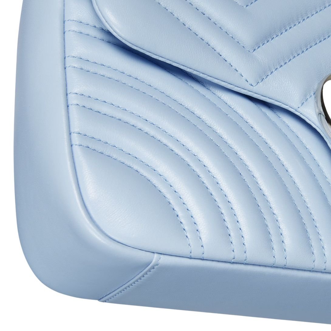 GUCCI GG MARMONT MEDIUM SHOULDER BAG LIGHT BLUE LEATHER