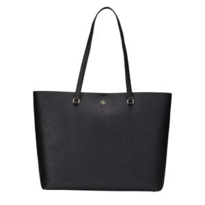 WOMEN’S RALPH LAUREN KARLY CROSSHATCH LEATHER LARGE TOTE BLACK
