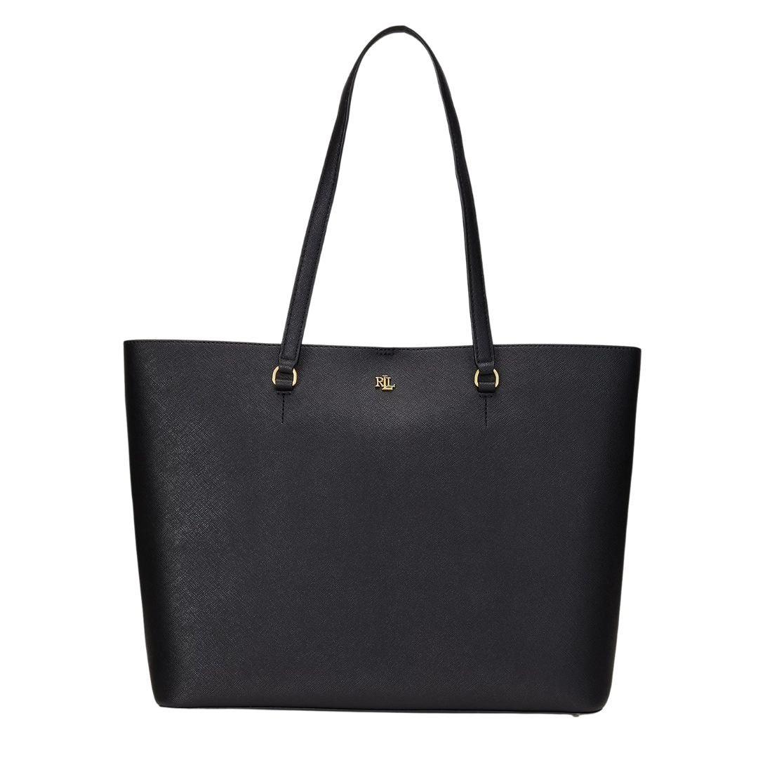 WOMEN'S RALPH LAUREN KARLY CROSSHATCH LEATHER LARGE TOTE BLACK