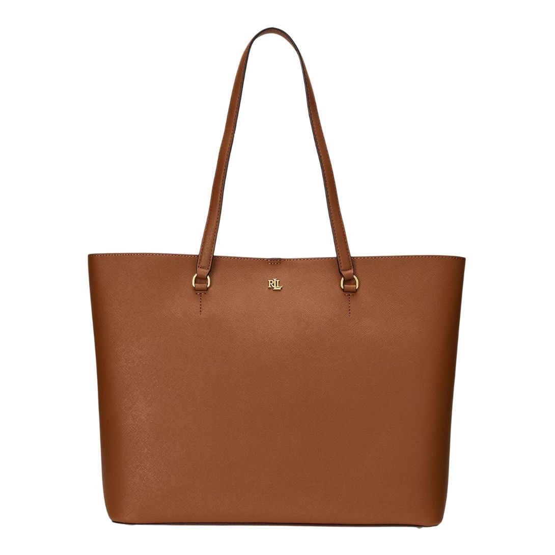 WOMEN'S RALPH LAUREN KARLY CROSSHATCH LEATHER LARGE TOTE TAN
