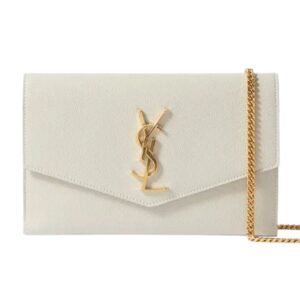 SAINT LAURENT UPTOWN LEATHER SHOULDER BAG WOMEN OFF WHITE