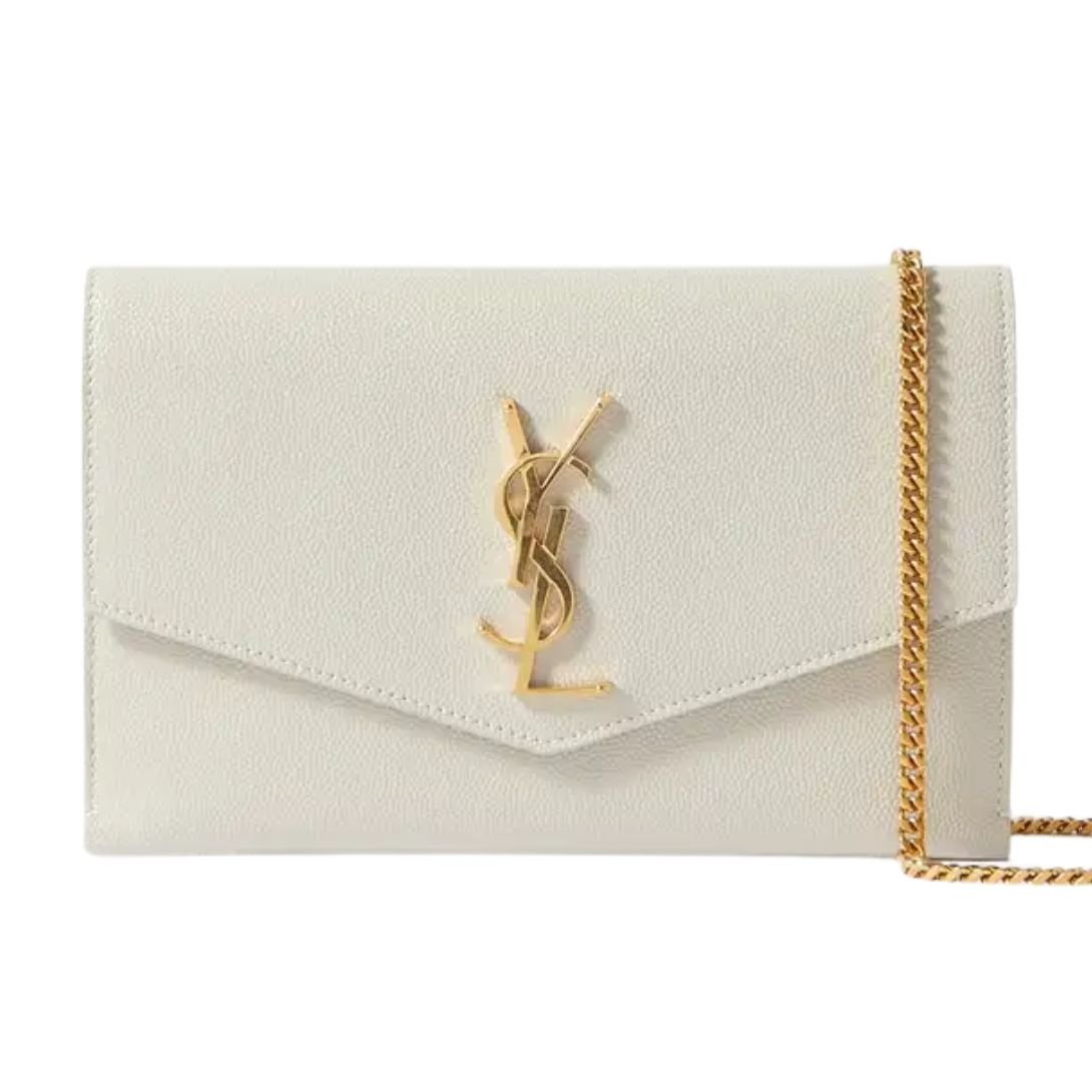 SAINT LAURENT UPTOWN LEATHER SHOULDER BAG WOMEN OFF WHITE