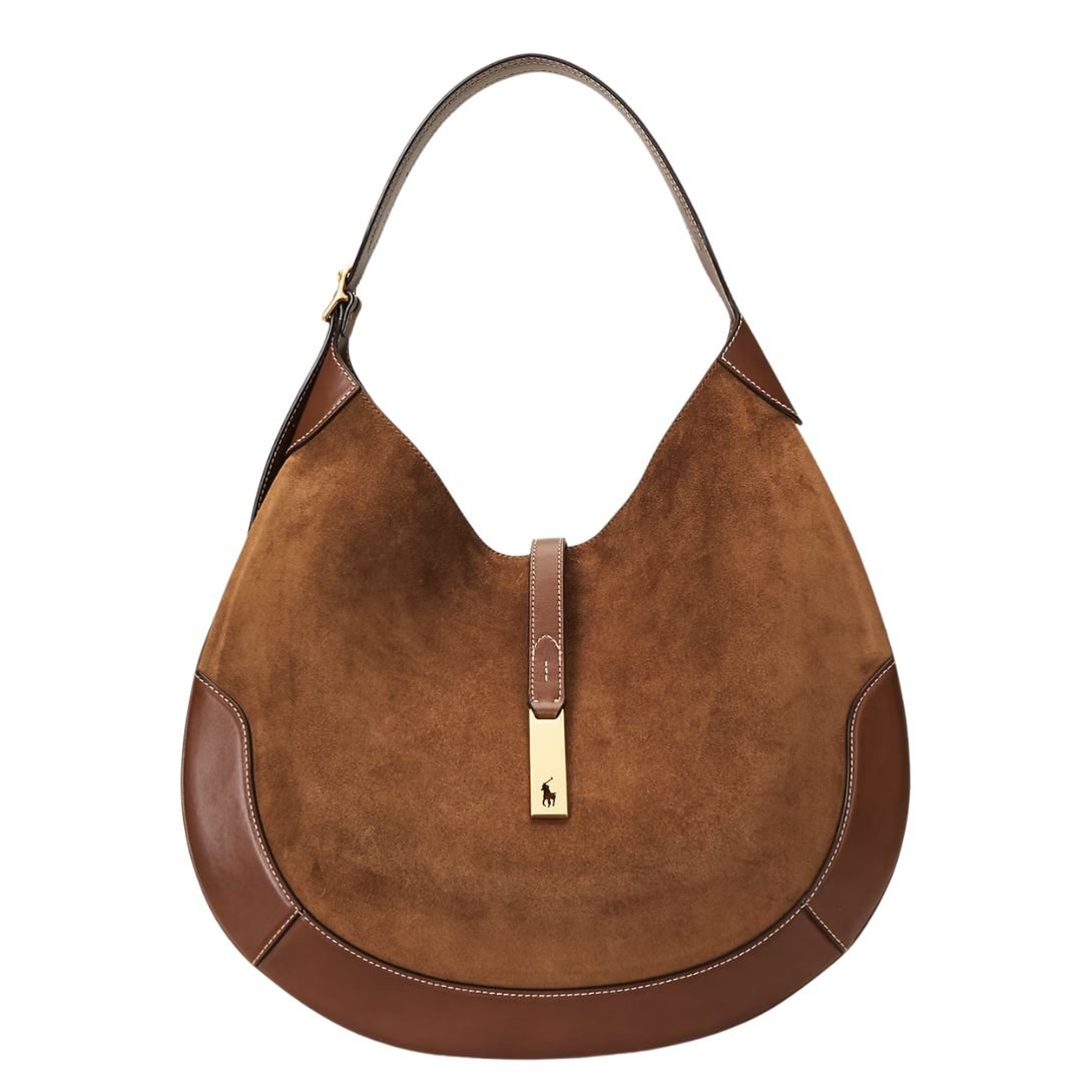 RALPH LAUREN WOMEN'S POLO ID SUEDE LARGE SHOULDER BAG
