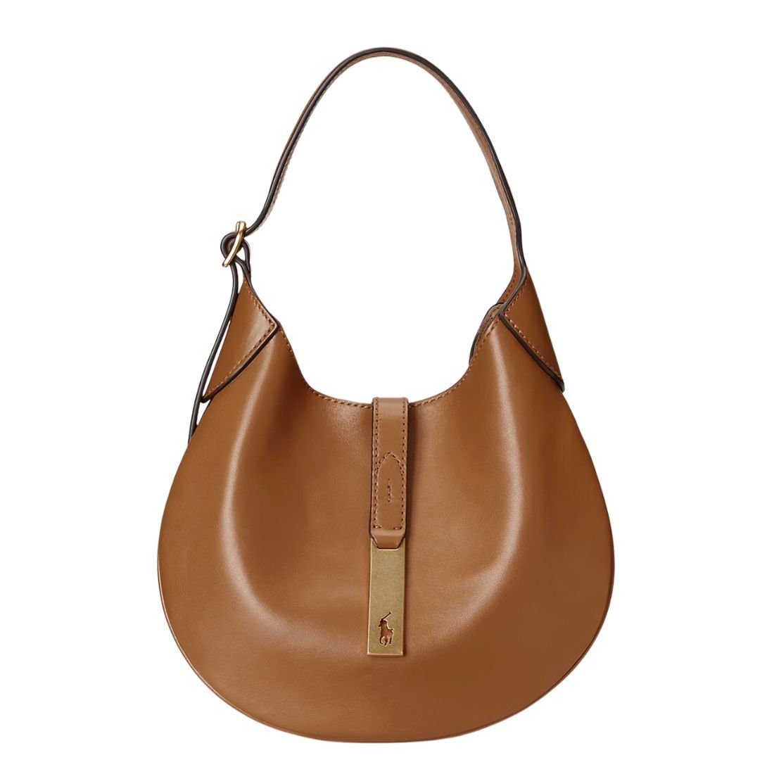 RALPH LAUREN WOMEN'S POLO ID CALFSKIN SMALL SHOULDER BAG TAN