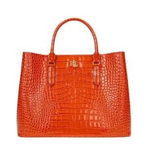 WOMENS LAUREN RALPH EMBOSSED LEATHER LARGE MARCY SATCHEL ORANGE