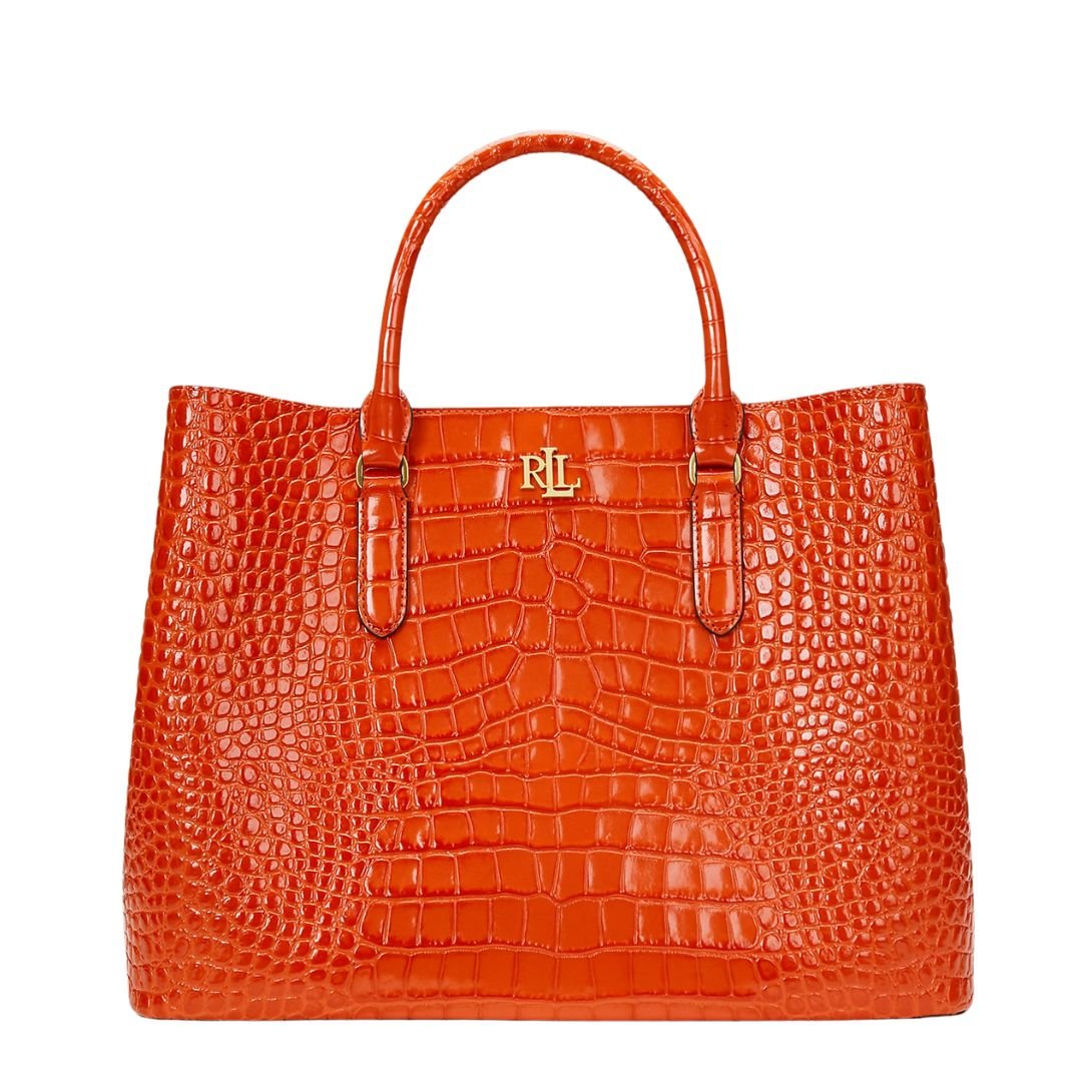WOMENS LAUREN RALPH EMBOSSED LEATHER LARGE MARCY SATCHEL ORANGE