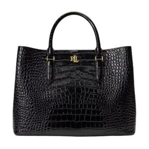 WOMENS LAUREN RALPH EMBOSSED LEATHER LARGE MARCY SATCHEL BLACK