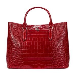WOMENS LAUREN RALPH EMBOSSED LEATHER LARGE MARCY SATCHEL RED